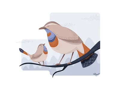 birds on a branch bird birds blue bluethroat illustrator landscape limited colours limited palette nature art vector
