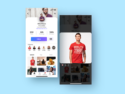 Social media profile. app profile social ui ux