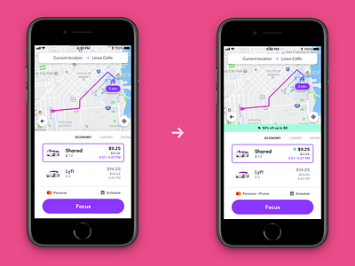 Lyft Mode Selector Promo Banner ( Original ) carousel coupon flat incentive ios lyft material promo promotion rideshare ridesharing shared ui ux