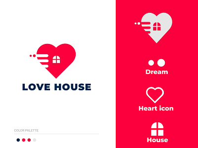 Love House app art brand identity branding building construction design flat illustration logo love minimal modern logo real estate