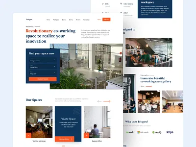 Frispes Landing Page - Free UI Kit booking clean coworking coworking space design flat form design innovations landingpage minimal minimalist office rental simple space startup ui ux webdesig working space