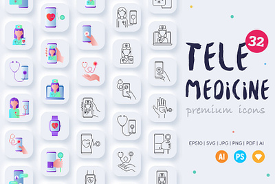 Telemedicine | 32 Icons Set icon icon design icon set icons icons design icons set iconset