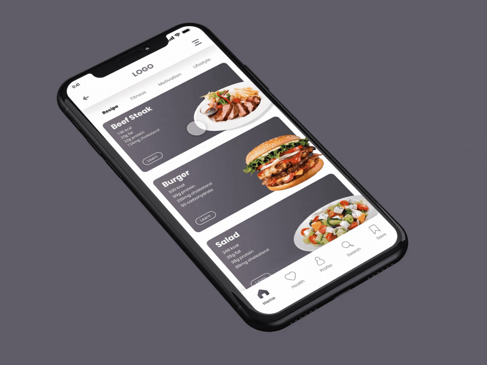 Health and fitness App concept animation animation after effects calories design fitness food health heart illustration lifestyle receipe ui ui design uxui design vector