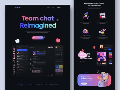 Chat App Landing - #VisualExploration 3d 3d design 3d illustration bold clean dark dark theme dark ui desktop hero header illustration landingpage typogaphy ui ui design ux vibrant web webapp website