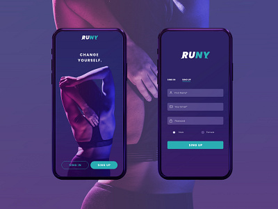 Runy Fitness ui Mockup app design excercise fitness fitness logo gradient ui ux woman