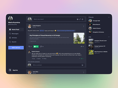 Social App Dashboard for Apprise dark dashboard feed newsfeed product design social web web design