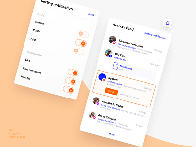 Activity feed activity feed app dropdown icons layout light notification product setting sketchapp switcher ui