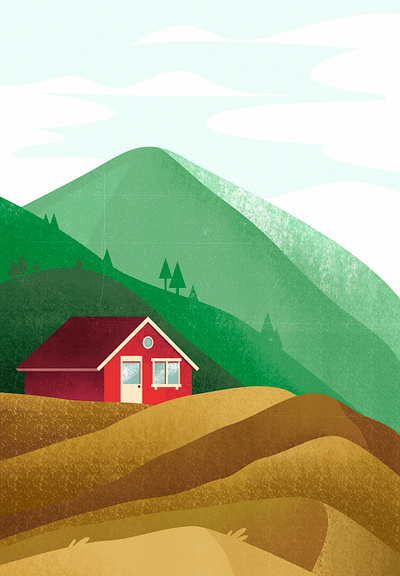 carpathians cabin carpathian cartoon cozy design home house illustration mountain nature pines red red house retro shadow style texture vector vintage wild