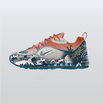 Nike Air Max 98 "Ukiyo-e" design drawing hand lettering hype hypebeast illustration japanese nike nyc procreate sneakers tattoo