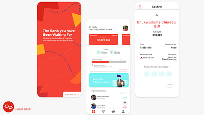 CloudBank Ui screen for mobile banking app bank banking app dashboad dashboard ui design designthinking finance fintech illustraion illustration staysafe ui uidesign uiux uiux design uiux designer