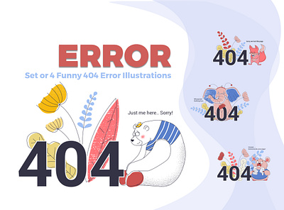 Error 404 Cute Illustrations 404 404 error page 404 page adobe illustrator bear business colorful concept cute animals elephant error 404 flat illustration fox funny illustration mouse vector vector illustration