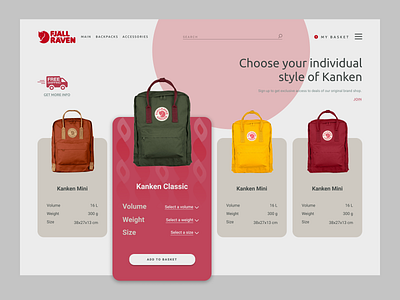 Kanken backpacks / Shop branding design product design ui ui ux ux web website