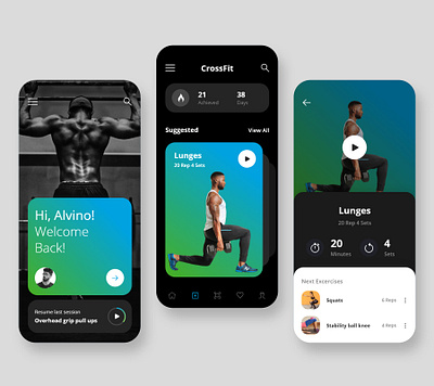 Fitness app UI/UX Designing app branding dark app dark theme dark ui design fitness app fitness center fitness club flat gym app gym logo metro ui minimal mobile app design personal project typography ui ux web