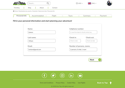 EcoTrip - Personal information form logo design typography ui ui design usability ux ux design