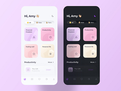 Productivity Dashboard Mobile Home Screen account app application concept dark mode dark ui dashboard header interface menu mobile neomorfism ui design ux design