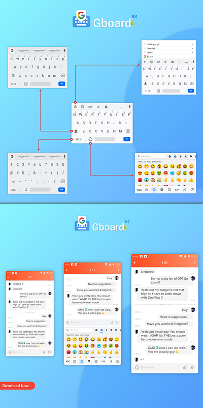 Android G-board 9.0 android android app design chat app google google design keyboard