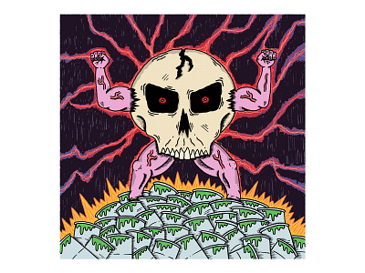 Skull Man cartoon comic comic art evil flexing hand drawn illustration lightning muscles nuclear skull