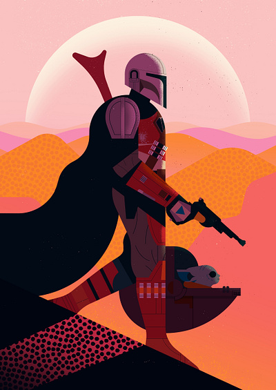 The Mandalorian character digital editorial folioart illustration landscape owen davey sci fi star wars