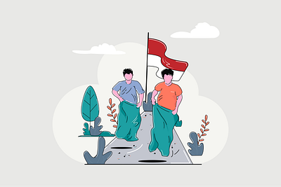 Balap Karung or Illustration Play Sack Race Games illustration 17 august 1945 balap karung building character design flat flat design graphic icon illustration independence day indonesia traditional modern panjat pinang pattern symbol tarik tambang vector