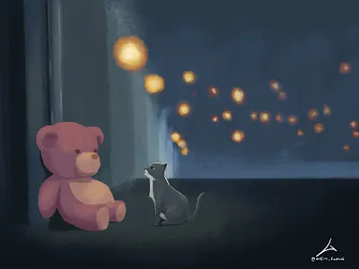 abonded night art artist bear cat design digitalart dool draw drawing emotion illustration illustrator night sad sketch story