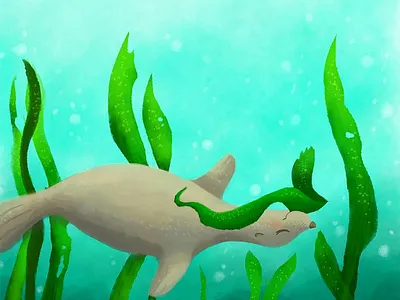 Playful Swim digital art ocean playful playtime procreate seal sealion seaweed swimming