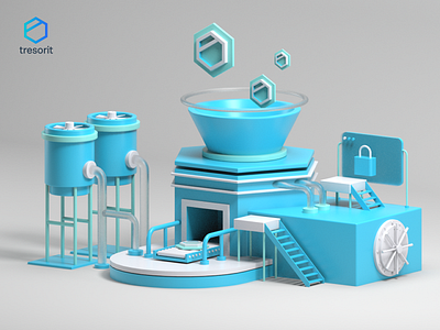 Tresorit Playoff: Encryption Factory 3d 3d art c4d cinema4d header hero illustration homepage illustration isometric landing page uidesign website