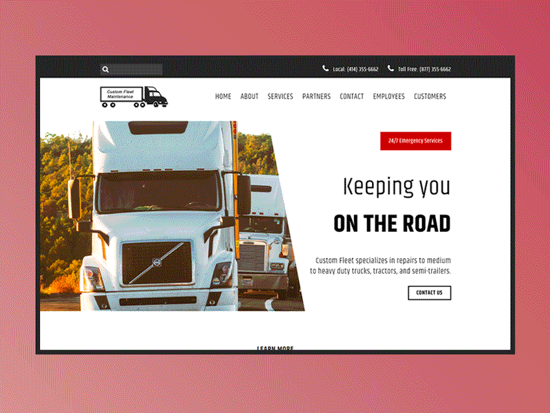 Custom Fleet Maintenance Website Re-design concrete5 parallax responsive website santagaj trinamic trinamic digital trucking ui web design web development