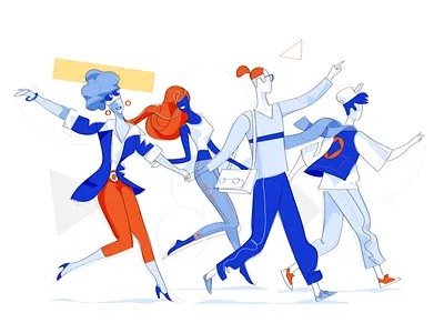 Young Time community cool friends friendship group guys happiness happy illustration lifestyle meet meeting people society streamline style teenagers together youth