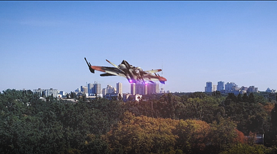 ARC fighter over Kyiv 3d compositing render ship starwars