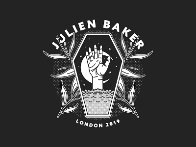 Julien Baker T-Shirt Design coffin floral halftone hand illustration julien baker leaf leaves london merch merchandise merchandise design moon plant stars t shirt t shirt design tour tshirt