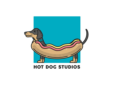 Hot Dog Studios Logo bow tie brand identity branding daschund hot dog illustrated logo illustration ketchup logo logo design logo design concept logo designer logodesign mustard pup sausage sausage dog studio type design weiner dog