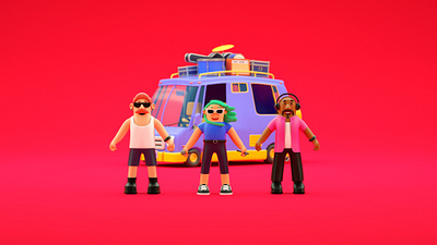 Rocking the Van 3d car character glasses green illustration microphone moustache musician musicians van