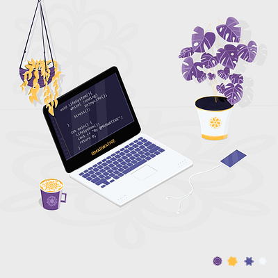 Programmer Desk business business card design coffe computer creative developer illustration inspiration iphone laptop leaves marwative plants programming purple sketchbook texture web design web development