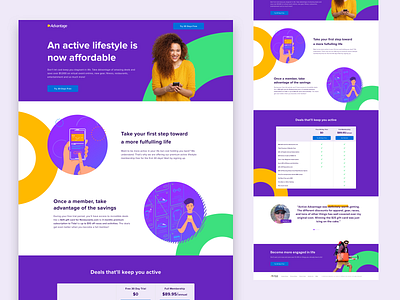 AA Landing Page active branding fun green landingpage lifestyle membership minimalistic product design purple ui ui design ux ux design webdesign website website design