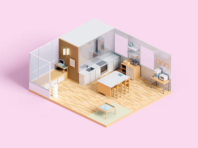 Kitchen Decor 3d illustration kitchen minimal render room voxel voxelart