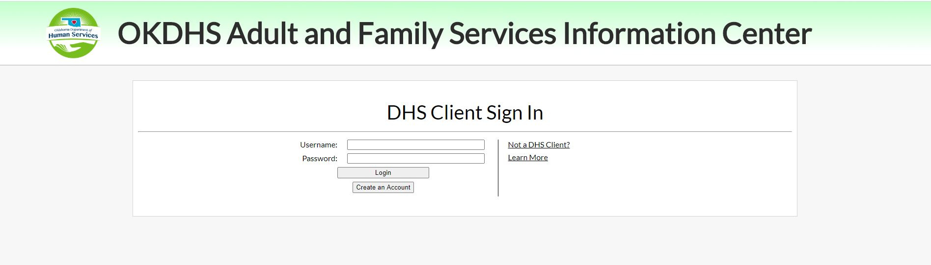 Example of OKDHS Portal Login