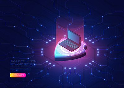 Data security antivirus artificial intelligence background computer data digital hologram illustration isometric malware network protection security shield spam technology ui user interface vector virus