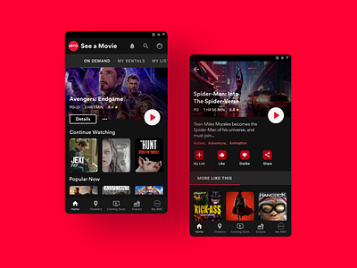 AMC Theaters - Cinema on Demand Ui 🍿 android android app design app cinema design mobile movies steaming ui uidesign uiux ux uxdesign