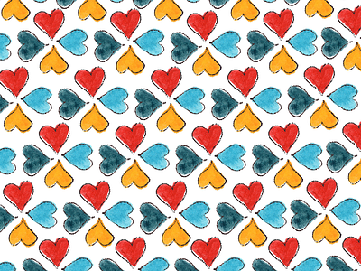 Hearts Clovers blue hearts clovers focal point happy pattern hearts pattern red hearts schnecki creative simplistic striking surface pattern design vibrant colors watercolor watercolor pattern yellow hearts