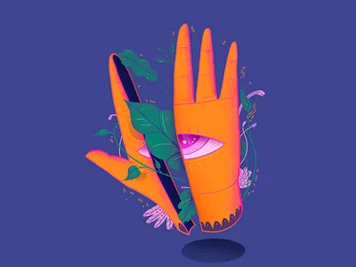 life design eye hand illustrator leaves orange plant procreate pruple snake