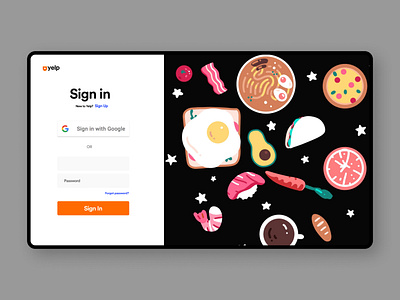 Yelp Sign In Page Redesign Concept branding design food food design food illustration food website minimal ui ui design web web design landing page website