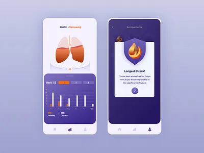 Quit Coach App appdesign appdesigner blue concept figma illustration lungs orange quit quitsmoking quiz smoking statistics uidesign uidesigner uidesigns uiux user userexperience ux