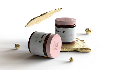 Amber Glass Jar And Box Packaging Mock Up - Vol.2 body butter branding cbd face cream glass honey identity medical cannabis nutrients packaging presentation wellbeing