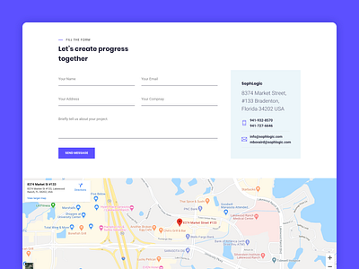 Sophlogic Contact Us Page address clean contact contact form contact page contact us design form get in touch get started getting started interface landing page map ui userinterface ux visual design web website