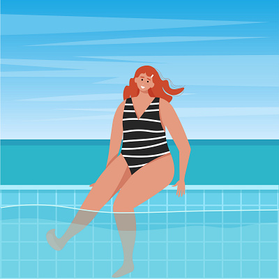 Woman in the pool with ocean background background beach cute girl happy illustration ocean pool recreation relax sea seasonal summer summer time sun swim tourism vacation vector woman