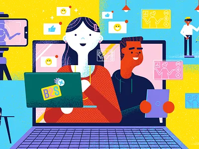 Back To School character illustration laptop school tech texture vector