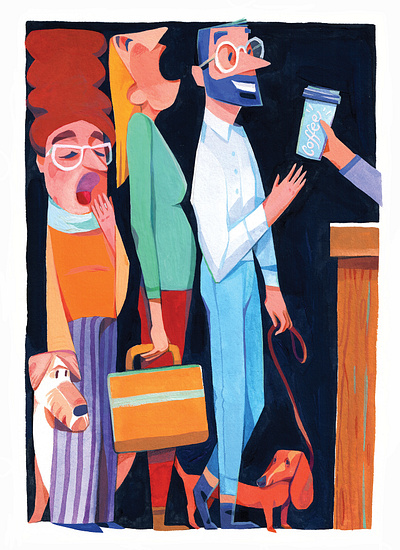 Coffee city coffee editorial editorial illustration gouache illustration morning painting people urban