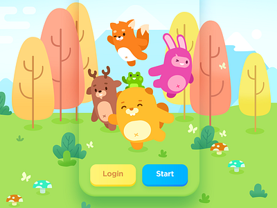 Login Screen animals app art beaver bright color cute deer design education forest fox game illustration language logo rabbit study teach ui