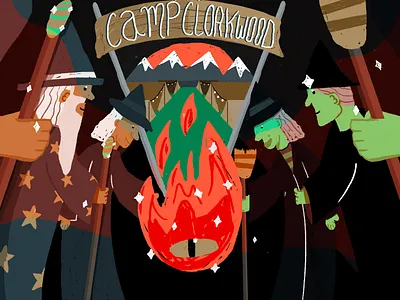 Wizards Witches Retreat Frame 1 adobe animation campcloakwood campfire camping design fire flames graphic graphicdesign graphics illustration illustrationformotion illustrator magical motion vector whimsical witches wizards