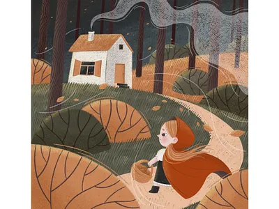 Little Red Riding Hood book art character character design character illustration children book illustration childrens book childrens illustration house illustration little red riding hood procreate red texture wind wood